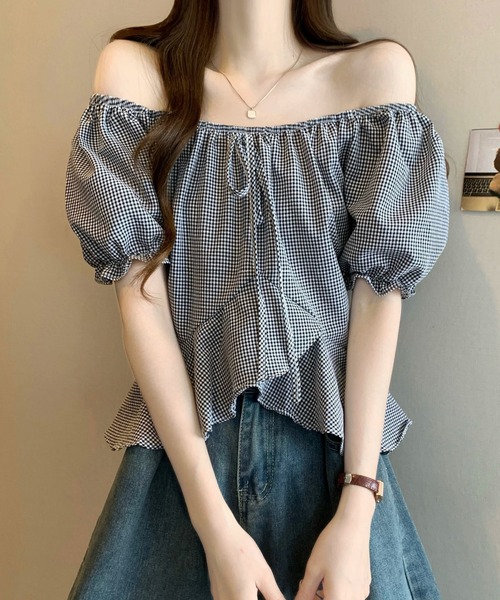 Girly Doll(ガーリードール)の「ギンガムチェックパフスリペプラムブラウス(シャツ/ブラウス・レディース・ベージュ/ブラック/ブルー/レッド・FREE)」の22枚目の写真