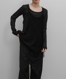 【Et】Lace-Hem Velour Crepe Asymmetry long Camisole