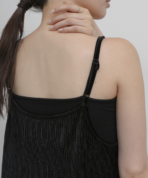 select MOCA Et（セレクトモカエト）の「【Et】Lace-Hem Velour Crepe Asymmetry long Camisole（キャミソール・レディース・ブラウン/ブラック・FREE）」の8枚目の写真