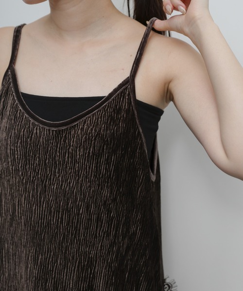 select MOCA Et（セレクトモカエト）の「【Et】Lace-Hem Velour Crepe Asymmetry long Camisole（キャミソール・レディース・ブラウン/ブラック・FREE）」の15枚目の写真