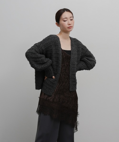 select MOCA Et（セレクトモカエト）の「【Et】Lace-Hem Velour Crepe Asymmetry long Camisole（キャミソール・レディース・ブラウン/ブラック・FREE）」の20枚目の写真
