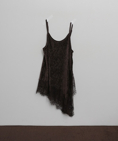 select MOCA Et（セレクトモカエト）の「【Et】Lace-Hem Velour Crepe Asymmetry long Camisole（キャミソール・レディース・ブラウン/ブラック・FREE）」の18枚目の写真