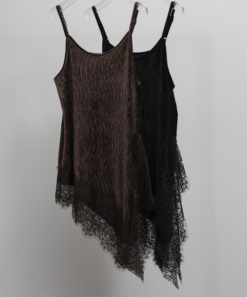 select MOCA Et（セレクトモカエト）の「【Et】Lace-Hem Velour Crepe Asymmetry long Camisole（キャミソール・レディース・ブラウン/ブラック・FREE）」の13枚目の写真