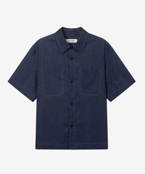 MINDBRIDGE（マインドブリッジ）の「[COUTURE]リネン混紡デニムライクオーバーサイズ半袖シャツ（シャツ/ブラウス・メンズ・インディゴブルー・100/110/95/105）」の4枚目の写真