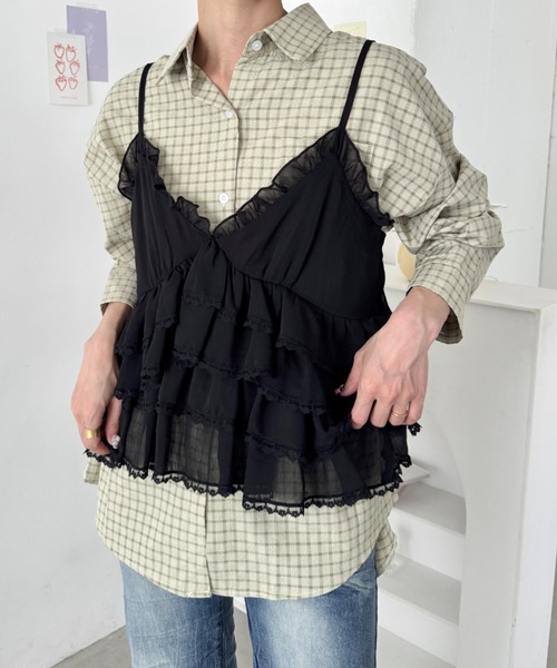 SOLLON.(ソルロン)の「フリルティアードキャミソール(キャミソール・レディース・ホワイト/ブラック/ブラウン/ライトグリーン・FREE)」の12枚目の写真