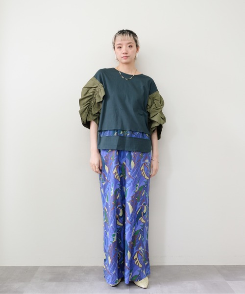 DOLLUPOOPS(ドールアップウップス)の「Botanical Bird Smocked Waist Easy Pants(ボタニカルバードウエストシャーリングイージーパンツ)(その他パンツ・レディース・イエロー/ブルー・FREE)」の8枚目の写真