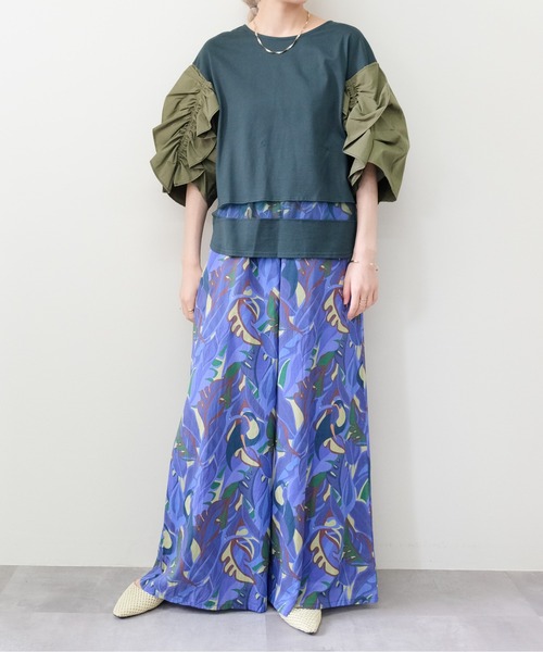 DOLLUPOOPS(ドールアップウップス)の「Botanical Bird Smocked Waist Easy Pants(ボタニカルバードウエストシャーリングイージーパンツ)(その他パンツ・レディース・イエロー/ブルー・FREE)」の9枚目の写真