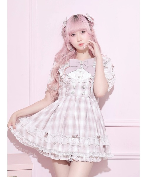 NOEMIE(ノエミー)の「メニーリボンラッフルフリルヨークセットアップ(ワンピース・レディース・ダークグレー/ピンク/サックスブルー・M)」の3枚目の写真
