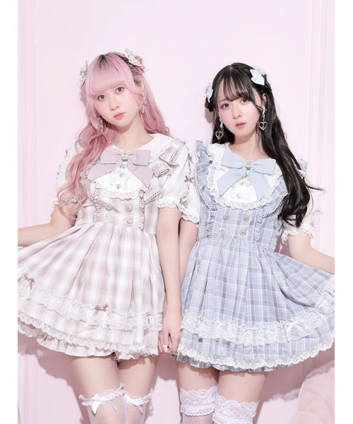NOEMIE(ノエミー)の「メニーリボンラッフルフリルヨークセットアップ(ワンピース・レディース・ダークグレー/ピンク/サックスブルー・M)」の4枚目の写真