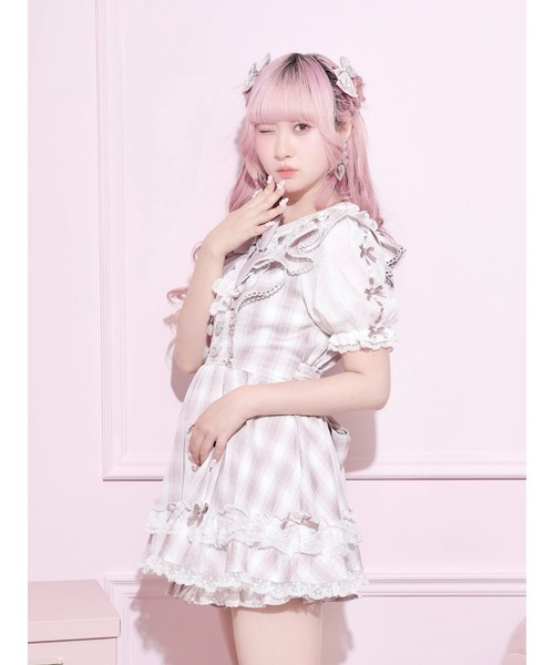 NOEMIE(ノエミー)の「メニーリボンラッフルフリルヨークセットアップ(ワンピース・レディース・ダークグレー/ピンク/サックスブルー・M)」の5枚目の写真