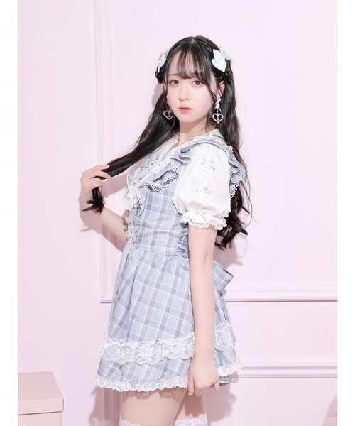 NOEMIE(ノエミー)の「メニーリボンラッフルフリルヨークセットアップ(ワンピース・レディース・ダークグレー/ピンク/サックスブルー・M)」の8枚目の写真