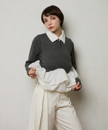 < ZOZOTOWN限定 >ペプラムポロニットトップス