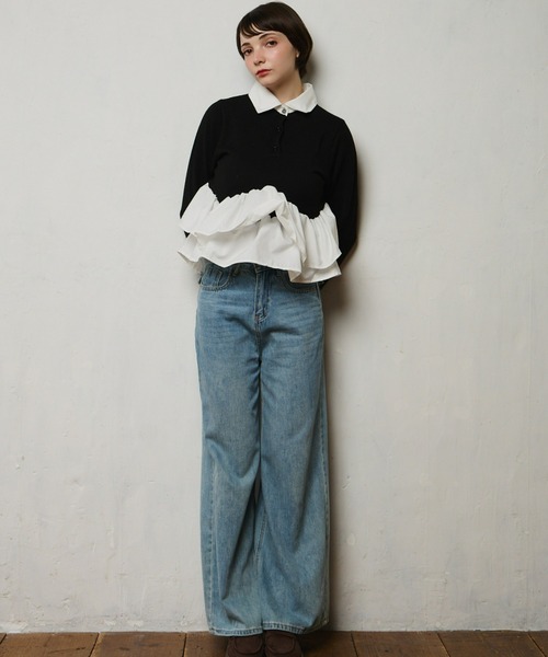 mic by Olu.（ミックバイオルドット）の「＜ ZOZOTOWN限定 ＞ペプラムポロニットトップス（ニット/セーター・レディース・ブラック/グレー・FREE）」の5枚目の写真