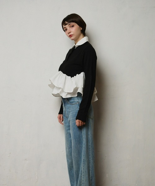mic by Olu.（ミックバイオルドット）の「＜ ZOZOTOWN限定 ＞ペプラムポロニットトップス（ニット/セーター・レディース・ブラック/グレー・FREE）」の6枚目の写真