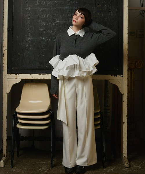 mic by Olu.（ミックバイオルドット）の「＜ ZOZOTOWN限定 ＞ペプラムポロニットトップス（ニット/セーター・レディース・ブラック/グレー・FREE）」の7枚目の写真