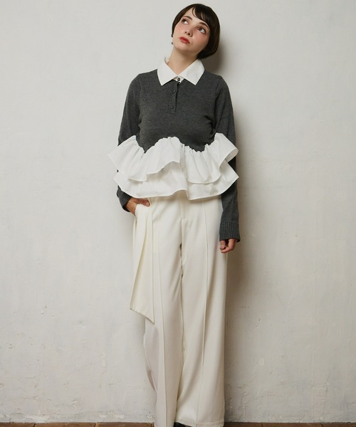 mic by Olu.（ミックバイオルドット）の「＜ ZOZOTOWN限定 ＞ペプラムポロニットトップス（ニット/セーター・レディース・ブラック/グレー・FREE）」の10枚目の写真