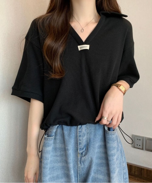 MAISON DE THERESE(メゾン ド テレーズ)の「裾紐付きポロ襟半袖 T シャツ(シャツ/ブラウス・レディース・White/Beige/Black・M)」の3枚目の写真