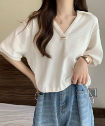 裾紐付きポロ襟半袖 T シャツ