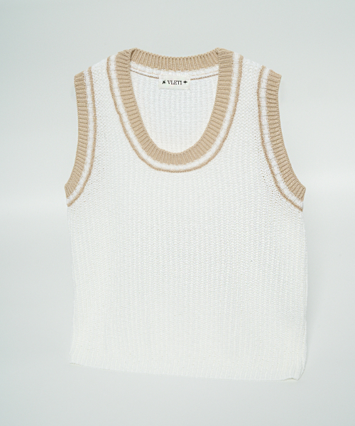 VLETI（ブレッティ）の「Summer Round Color Matching Knit Sleeveless (White)（ニット/セーター・レディース・ホワイト・FREE）」の2枚目の写真