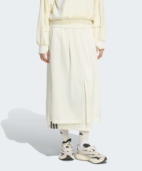 adidas(アディダス)の「ラックスフロー サテン レイヤード ルーズフィット スカート / アディダス adidas(スカート・レディース・ホワイト・X-LARGE/SMALL/MEDIUM/LARGE/XX-LARGE)」の1枚目の写真