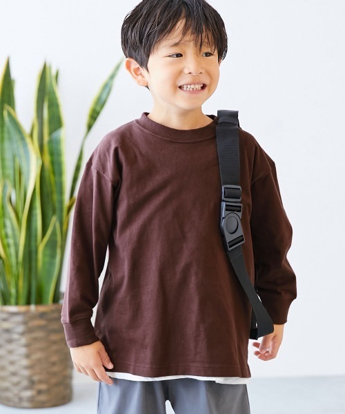 devirock(デビロック)の「綿100% お洗濯してもよれにくい ビッグシルエット 袖リブ 長袖Tシャツ(スムースタッチ)(Tシャツ/カットソー・キッズ・グリーン系/アイボリー/グレー系その他/ベージュ系その他/ホワイト/ネイビー/ダークグリーン/ブラウン系/ブラック/ベージュ系1/ブルー系1/ブルー系2/パープル系/オートミール/ブラック系その他/ピンク系2/ブルー系3/ピンク系1・80cm/160cm/90cm/150cm/110cm/120cm/130cm/140cm/100cm)」の7枚目の写真