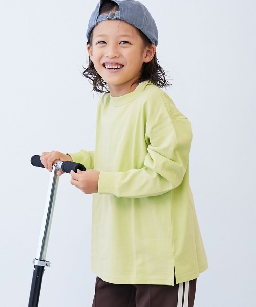 devirock(デビロック)の「綿100% お洗濯してもよれにくい ビッグシルエット 袖リブ 長袖Tシャツ(スムースタッチ)(Tシャツ/カットソー・キッズ・グリーン系/アイボリー/グレー系その他/ベージュ系その他/ホワイト/ネイビー/ダークグリーン/ブラウン系/ブラック/ベージュ系1/ブルー系1/ブルー系2/パープル系/オートミール/ブラック系その他/ピンク系2/ブルー系3/ピンク系1・80cm/160cm/90cm/150cm/110cm/120cm/130cm/140cm/100cm)」の12枚目の写真