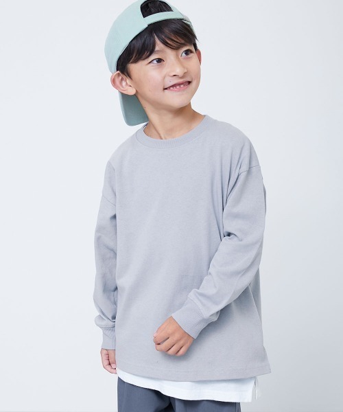 devirock(デビロック)の「綿100% お洗濯してもよれにくい ビッグシルエット 袖リブ 長袖Tシャツ(スムースタッチ)(Tシャツ/カットソー・キッズ・グリーン系/アイボリー/グレー系その他/ベージュ系その他/ホワイト/ネイビー/ダークグリーン/ブラウン系/ブラック/ベージュ系1/ブルー系1/ブルー系2/パープル系/オートミール/ブラック系その他/ピンク系2/ブルー系3/ピンク系1・80cm/160cm/90cm/150cm/110cm/120cm/130cm/140cm/100cm)」の14枚目の写真