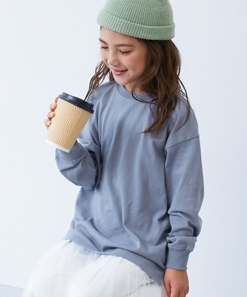 devirock(デビロック)の「綿100% お洗濯してもよれにくい ビッグシルエット 袖リブ 長袖Tシャツ(スムースタッチ)(Tシャツ/カットソー・キッズ・グリーン系/アイボリー/グレー系その他/ベージュ系その他/ホワイト/ネイビー/ダークグリーン/ブラウン系/ブラック/ベージュ系1/ブルー系1/ブルー系2/パープル系/オートミール/ブラック系その他/ピンク系2/ブルー系3/ピンク系1・80cm/160cm/90cm/150cm/110cm/120cm/130cm/140cm/100cm)」の15枚目の写真