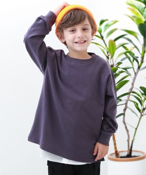 devirock(デビロック)の「綿100% お洗濯してもよれにくい ビッグシルエット 袖リブ 長袖Tシャツ(スムースタッチ)(Tシャツ/カットソー・キッズ・グリーン系/アイボリー/グレー系その他/ベージュ系その他/ホワイト/ネイビー/ダークグリーン/ブラウン系/ブラック/ベージュ系1/ブルー系1/ブルー系2/パープル系/オートミール/ブラック系その他/ピンク系2/ブルー系3/ピンク系1・80cm/160cm/90cm/150cm/110cm/120cm/130cm/140cm/100cm)」の16枚目の写真