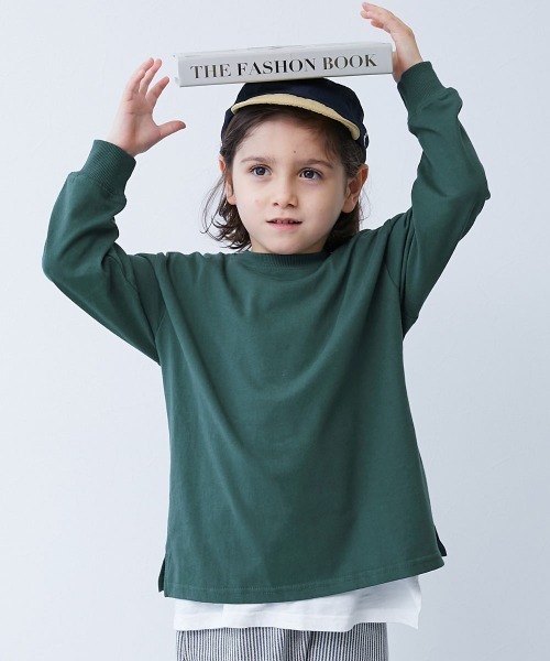 devirock(デビロック)の「綿100% お洗濯してもよれにくい ビッグシルエット 袖リブ 長袖Tシャツ(スムースタッチ)(Tシャツ/カットソー・キッズ・グリーン系/アイボリー/グレー系その他/ベージュ系その他/ホワイト/ネイビー/ダークグリーン/ブラウン系/ブラック/ベージュ系1/ブルー系1/ブルー系2/パープル系/オートミール/ブラック系その他/ピンク系2/ブルー系3/ピンク系1・80cm/160cm/90cm/150cm/110cm/120cm/130cm/140cm/100cm)」の11枚目の写真