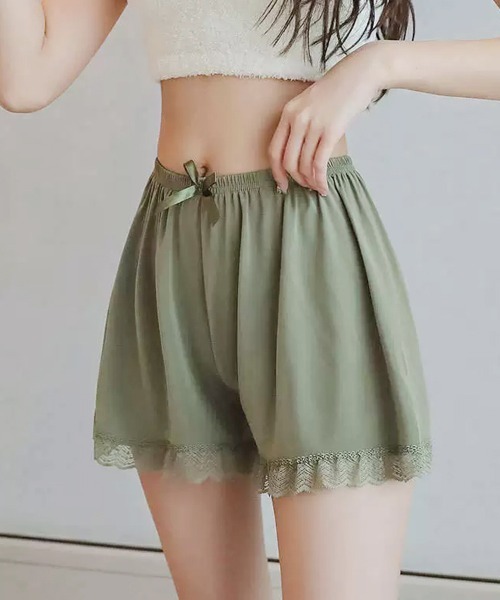ONEP STAR(ワンピスター)の「レースリボンショートパンツ(デニムパンツ・レディース・ピンク/グリーン/グレー/ベージュ/ホワイト/ブラック・FREE)」の12枚目の写真