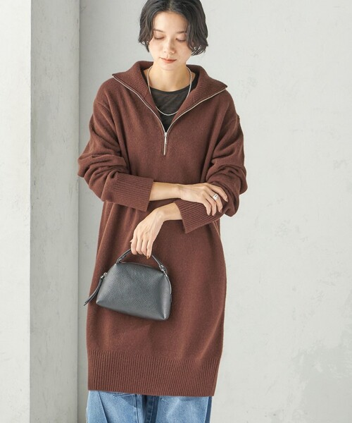 SHIPS(シップス)の「〈手洗い可能〉ウール カシミヤ ハーフジップ ワンピース(ワンピース・レディース・ブラウン/グレー・ONE SIZE)」の1枚目の写真