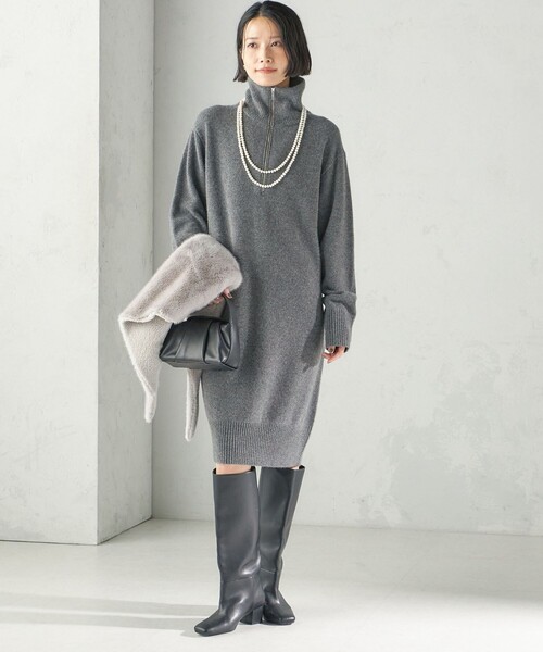 SHIPS(シップス)の「〈手洗い可能〉ウール カシミヤ ハーフジップ ワンピース(ワンピース・レディース・ブラウン/グレー・ONE SIZE)」の3枚目の写真