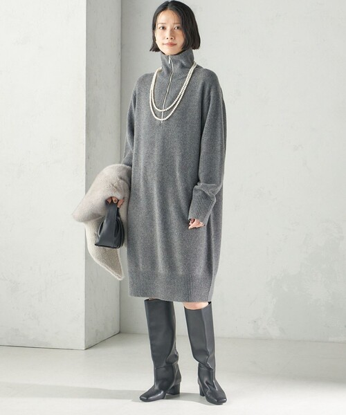 SHIPS(シップス)の「〈手洗い可能〉ウール カシミヤ ハーフジップ ワンピース(ワンピース・レディース・ブラウン/グレー・ONE SIZE)」の4枚目の写真