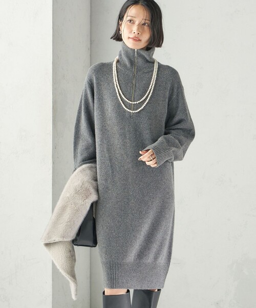 SHIPS(シップス)の「〈手洗い可能〉ウール カシミヤ ハーフジップ ワンピース(ワンピース・レディース・ブラウン/グレー・ONE SIZE)」の7枚目の写真