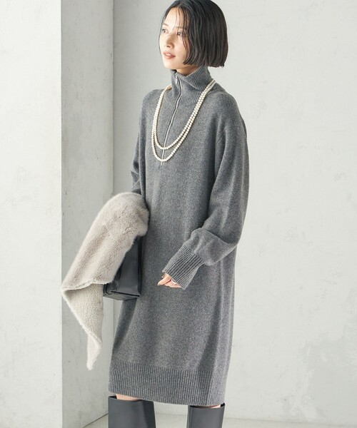 SHIPS(シップス)の「〈手洗い可能〉ウール カシミヤ ハーフジップ ワンピース(ワンピース・レディース・ブラウン/グレー・ONE SIZE)」の8枚目の写真