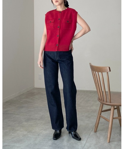 She's Closet(シーズクローゼット)の「配色バイカラー 胸ポケット 前ボタンニットベスト(ベスト・レディース・グレイッシュベージュ/杢グレー/レッド/アイボリー/ブラック・FREE)」の11枚目の写真