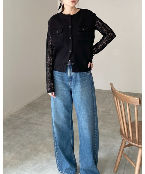 She's Closet(シーズクローゼット)の「配色バイカラー 胸ポケット 前ボタンニットベスト(ベスト・レディース・グレイッシュベージュ/杢グレー/レッド/アイボリー/ブラック・FREE)」の20枚目の写真