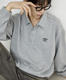UMBRO × PUBLUX/アンブロ <セットアップ対応>別注 ダンボール ハーフ ボタン スウェット プルオーバー 限定展開