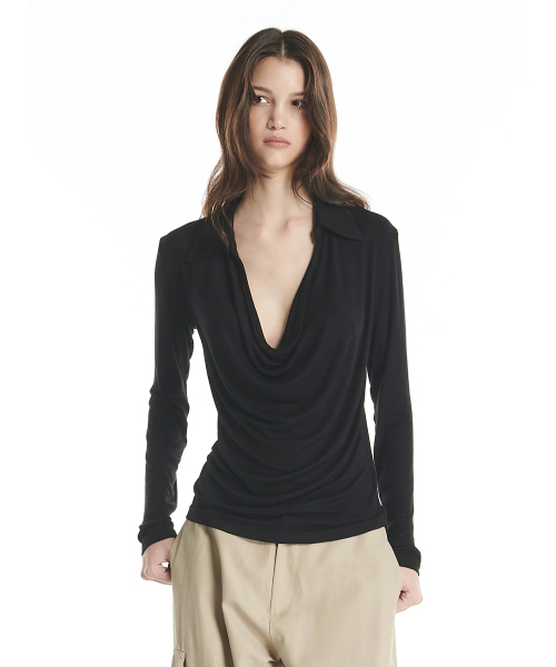 PROJECT WAVE(プロジェクトウェーブ)の「Drape T Shirt (4color)(Tシャツ/カットソー・レディース・ライトグレー/Beige/アイボリー/ブラック・FREE)」の6枚目の写真
