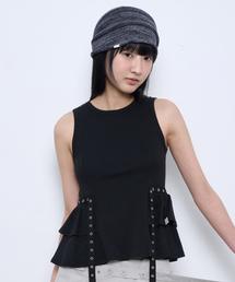 EYELET BELTED TANK TOP [BLACK]