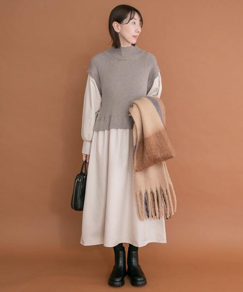 ITEMS URBANRESEARCH（アイテムズ アーバンリサーチ）の「ニットベストドッキングワンピース（ワンピース・レディース・グレー系その他/チャコールグレー/ブラウン・FREE）」の2枚目の写真
