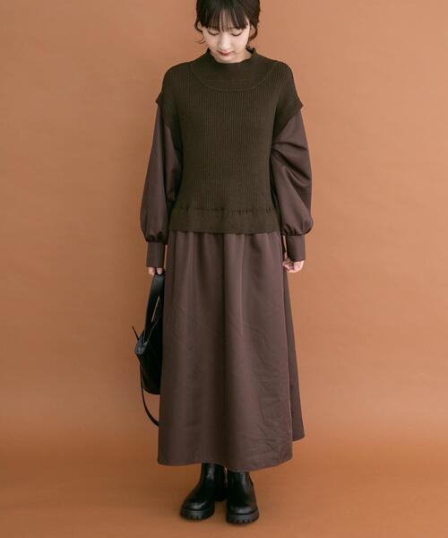 ITEMS URBANRESEARCH（アイテムズ アーバンリサーチ）の「ニットベストドッキングワンピース（ワンピース・レディース・グレー系その他/チャコールグレー/ブラウン・FREE）」の12枚目の写真