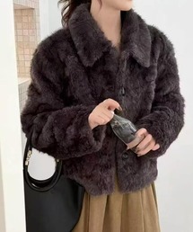 【秋冬新作】3色展開 ふわふわエコファー 襟付きショートジャケット