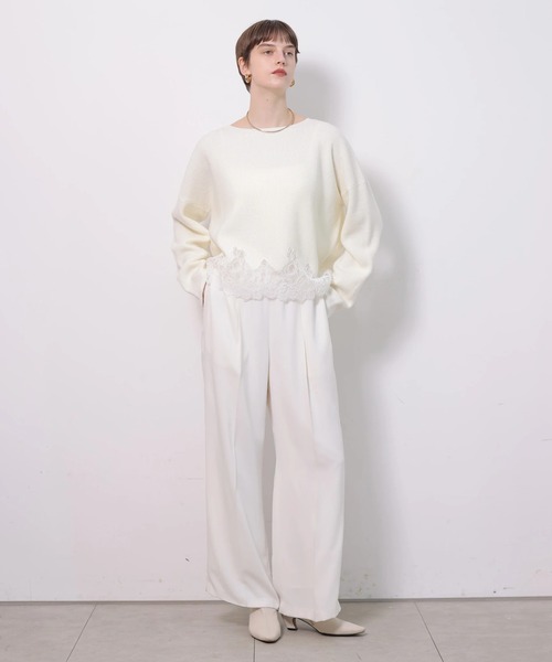 CADUNE（カデュネ）の「裾レースニット（ニット/セーター・レディース・ライトブルー/チャコールグレー/ホワイト・38）」の17枚目の写真