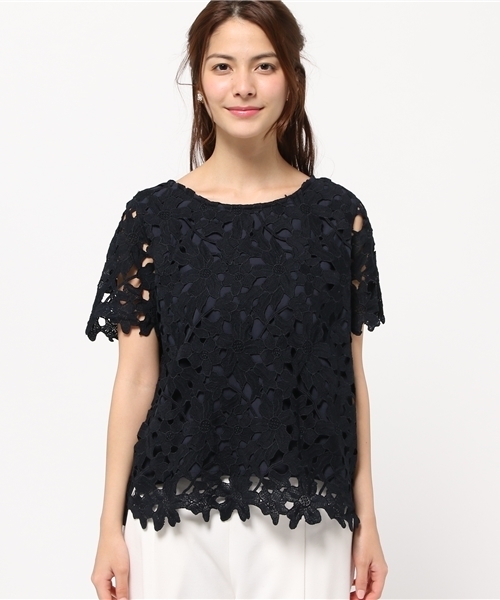 NATURAL BEAUTY BASIC（ナチュラルビューティーベーシック）の「ケミカルレースプルオーバー（シャツ/ブラウス・レディース・ダークベージュ/ネイビー/ホワイト系その他・MEDIUM）」の4枚目の写真