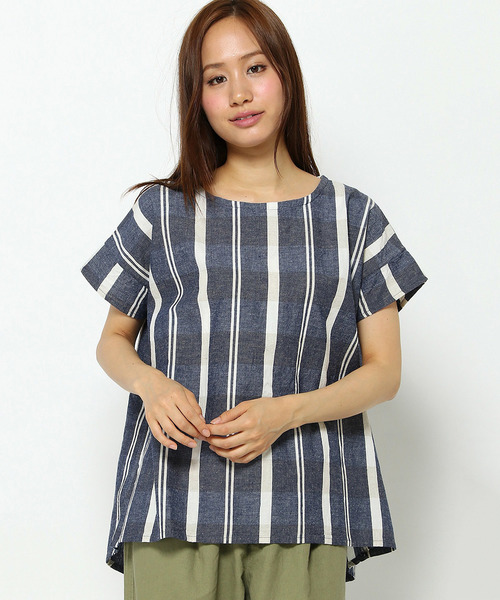 LBC（エルビーシー）の「コットンリネンランダムストライププルオーバー     （シャツ/ブラウス・レディース・グレー/ネイビー/オフホワイト・MEDIUM）」の3枚目の写真