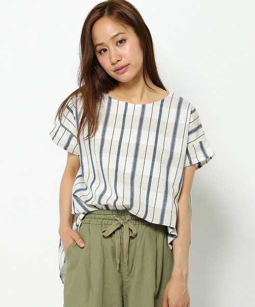 LBC（エルビーシー）の「コットンリネンランダムストライププルオーバー     （シャツ/ブラウス・レディース・グレー/ネイビー/オフホワイト・MEDIUM）」の2枚目の写真