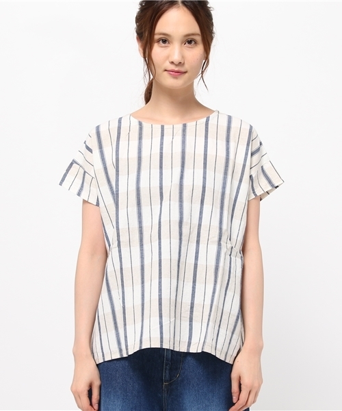 LBC（エルビーシー）の「コットンリネンランダムストライププルオーバー     （シャツ/ブラウス・レディース・グレー/ネイビー/オフホワイト・MEDIUM）」の4枚目の写真