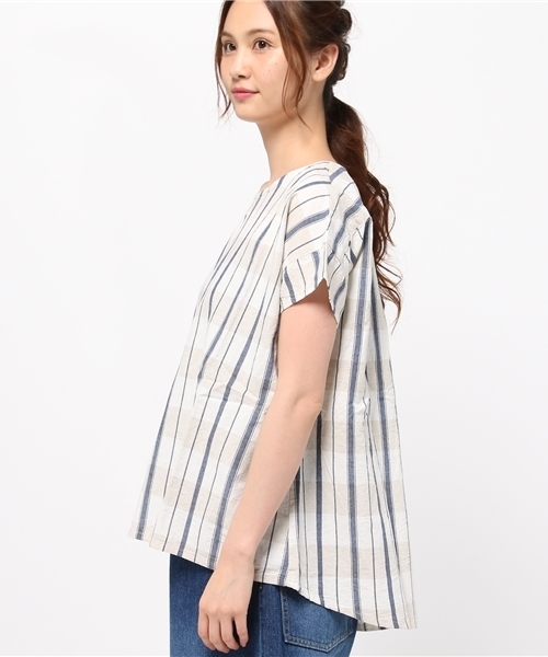 LBC（エルビーシー）の「コットンリネンランダムストライププルオーバー     （シャツ/ブラウス・レディース・グレー/ネイビー/オフホワイト・MEDIUM）」の5枚目の写真